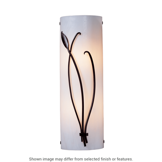 Forged Leaf And Stem Sconce - White - White Art Glass - Left-Facing by Hubbardton Forge