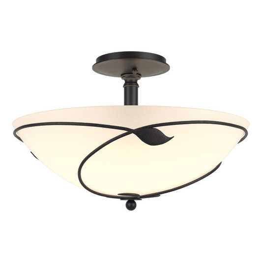 Forged Leaves Large Semi-Flush - Black - Opal Glass by Hubbardton Forge