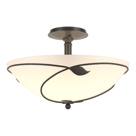 Forged Leaves Large Semi-Flush - Dark Smoke - Opal Glass by Hubbardton Forge