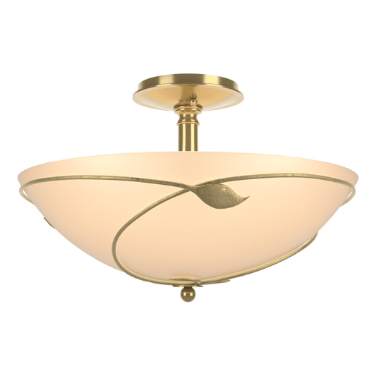 Forged Leaves Large Semi-Flush - Modern Brass - Sand Glass by Hubbardton Forge