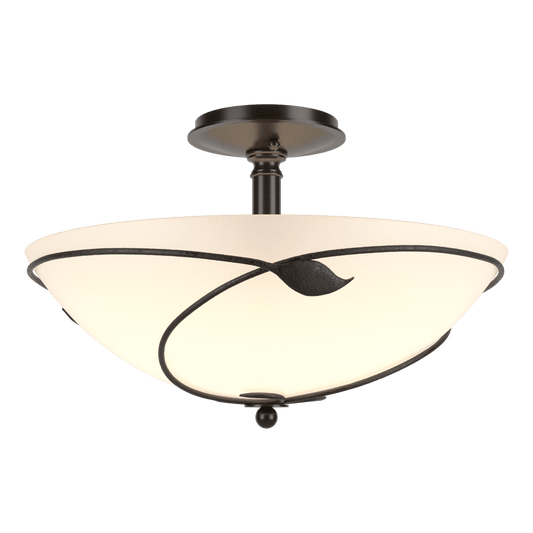 Forged Leaves Large Semi-Flush - Oil Rubbed Bronze - Opal Glass by Hubbardton Forge