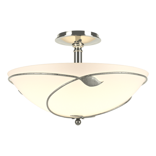 Forged Leaves Large Semi-Flush - Sterling - Opal Glass by Hubbardton Forge