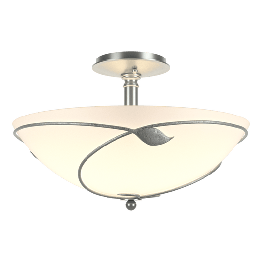 Forged Leaves Large Semi-Flush - Vintage Platinum - Opal Glass by Hubbardton Forge