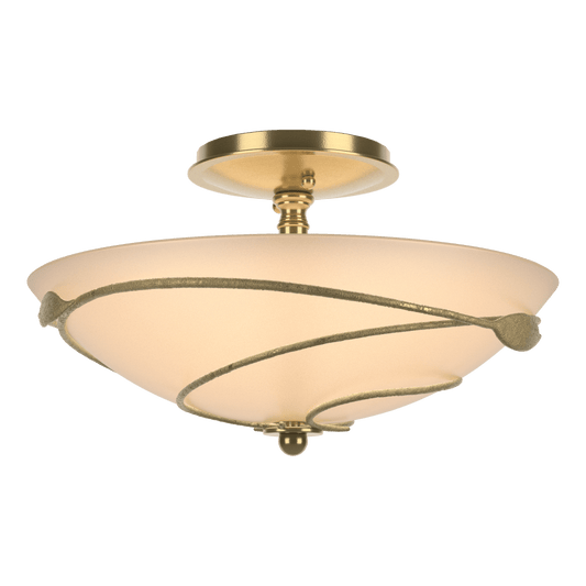 Forged Leaves Semi-Flush - Modern Brass - Sand Glass by Hubbardton Forge