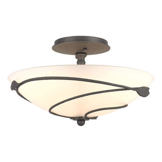 Forged Leaves Semi-Flush - Natural Iron - Opal Glass by Hubbardton Forge