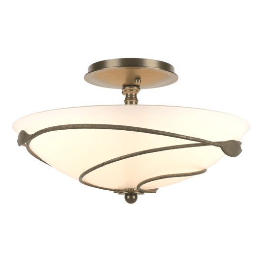 Forged Leaves Semi-Flush - Soft Gold - Opal Glass by Hubbardton Forge