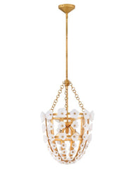 Azalea Large Pendant Light by Fredrick Ramond - Distressed Brass with Glass Blossoms, Dimmable, 3 Lights