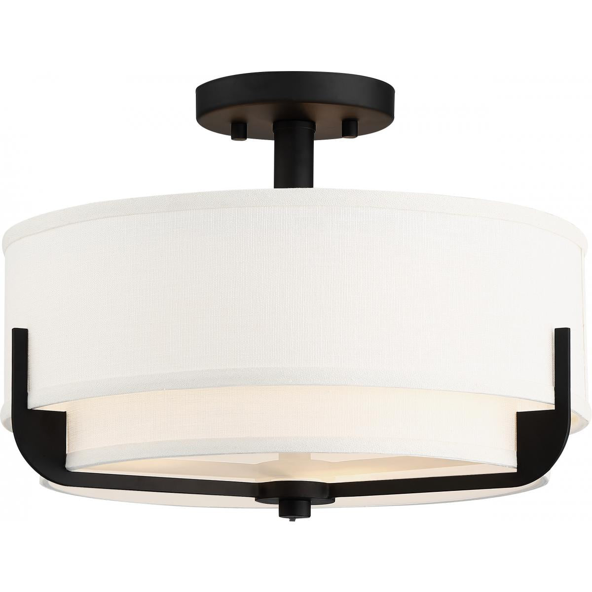 Frankie - 3 Light Semi Flush with Cream Fabric Shade & Frosted Diffuser - Aged Bronze Finish - Satco 60-6545