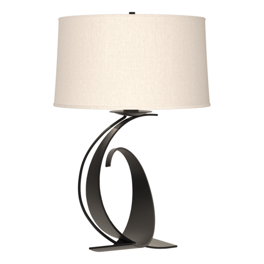 Fullered Impressions Large Table Lamp - Black - Flax Shade by Hubbardton Forge