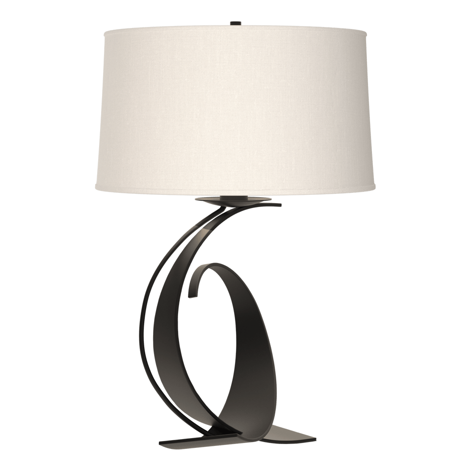 Fullered Impressions Large Table Lamp - Black - Natural Anna Shade by Hubbardton Forge