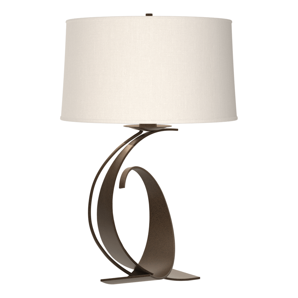 Fullered Impressions Large Table Lamp - Bronze - Natural Anna Shade by Hubbardton Forge