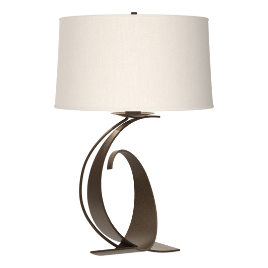 Fullered Impressions Large Table Lamp - Bronze - Natural Anna Shade by Hubbardton Forge