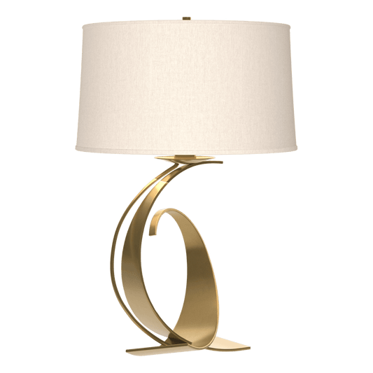 Fullered Impressions Large Table Lamp - Modern Brass - Flax Shade by Hubbardton Forge