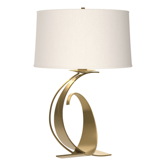 Fullered Impressions Large Table Lamp - Modern Brass - Natural Anna Shade by Hubbardton Forge