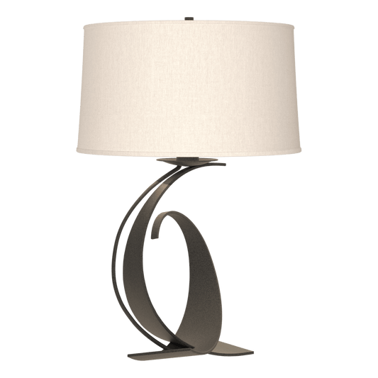 Fullered Impressions Large Table Lamp - Natural Iron - Flax Shade by Hubbardton Forge