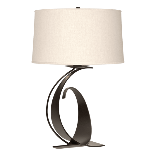 Fullered Impressions Large Table Lamp - Oil Rubbed Bronze - Flax Shade by Hubbardton Forge