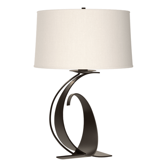 Fullered Impressions Large Table Lamp - Oil Rubbed Bronze - Natural Anna Shade by Hubbardton Forge