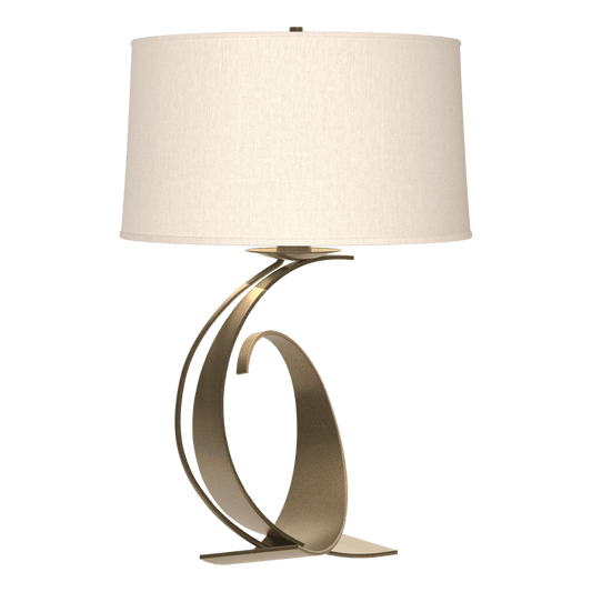 Fullered Impressions Large Table Lamp - Soft Gold - Flax Shade by Hubbardton Forge