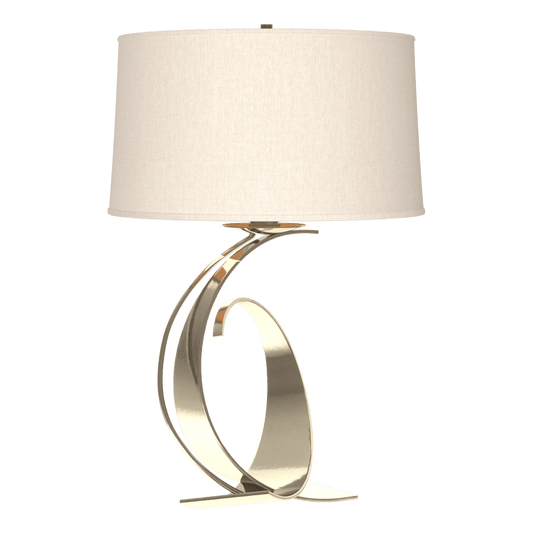 Fullered Impressions Large Table Lamp - Sterling - Flax Shade by Hubbardton Forge