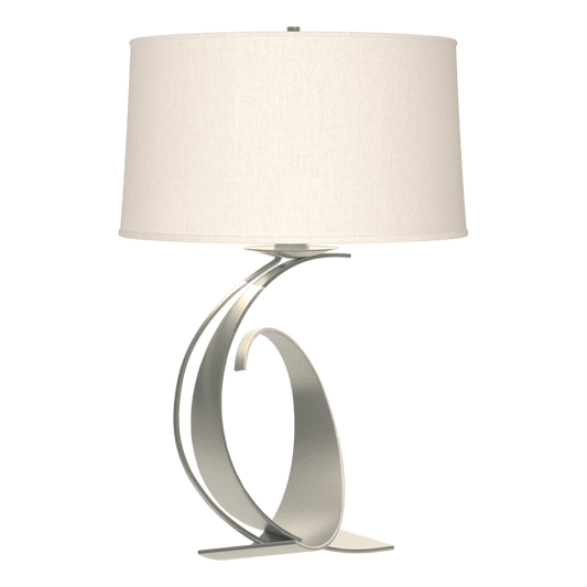 Fullered Impressions Large Table Lamp - Vintage Platinum - Flax Shade by Hubbardton Forge