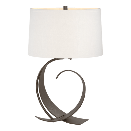 Fullered Impressions Table Lamp - Bronze - Natural Anna Shade by Hubbardton Forge