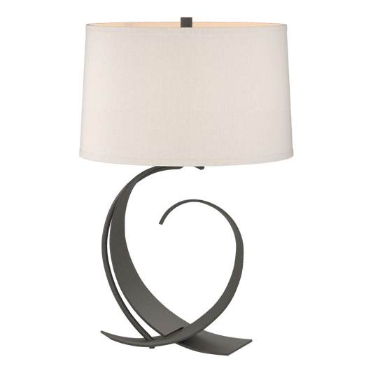Fullered Impressions Table Lamp - Natural Iron - Flax Shade by Hubbardton Forge