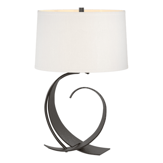 Fullered Impressions Table Lamp - Oil Rubbed Bronze - Natural Anna Shade by Hubbardton Forge