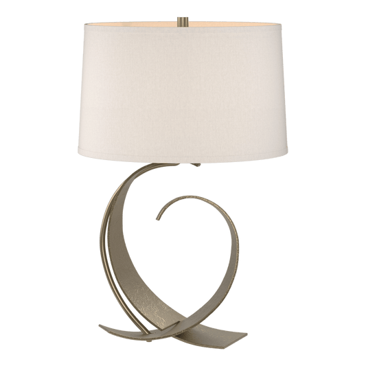 Fullered Impressions Table Lamp - Soft Gold - Flax Shade by Hubbardton Forge