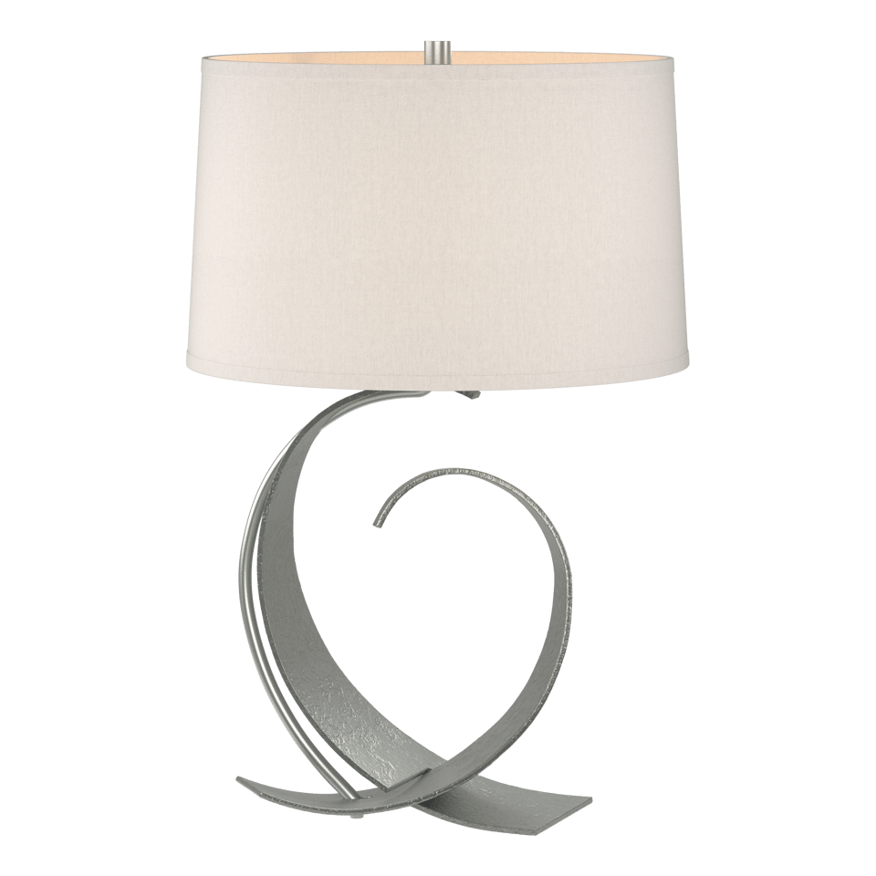 Fullered Impressions Table Lamp - Vintage Platinum - Flax Shade by Hubbardton Forge