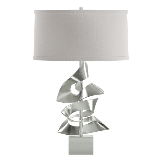 Gallery Twofold Table Lamp - Sterling - Flax Shade by Hubbardton Forge
