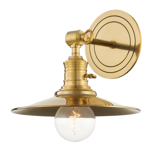 Garden City Wall Sconce - Tapered Metal Shade - Aged Brass by Hudson Valley Lighting