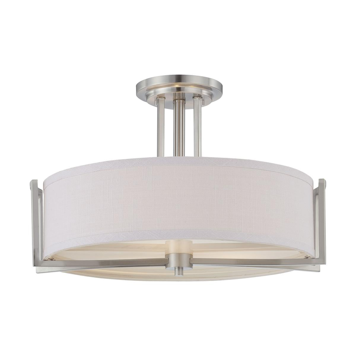 Gemini - 3 Light Semi Flush with Slate Gray Fabric Shade - Brushed Nickel Finish - Satco 60-4758