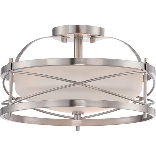 Ginger - 2 Light Semi Flush with Satin White Glass - Brushed Nickel Finish - Satco 60-5331