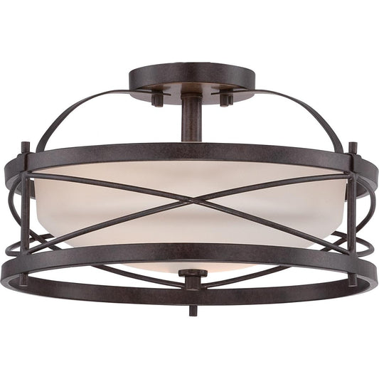 Ginger - 2 Light Semi Flush with Satin White Glass - Old Bronze Finish - Satco 60-5335
