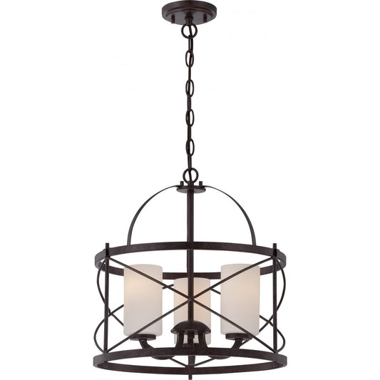 Ginger - 3 Light Pendant with Satin White Glass - Old Bronze Finish - Satco 60-5337