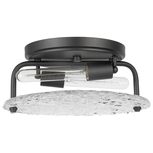 Glacier - 2 Light Large Flush Mount - Medium Base - 60 Watt - Matte Black - Ice Glass - Satco 60-7810