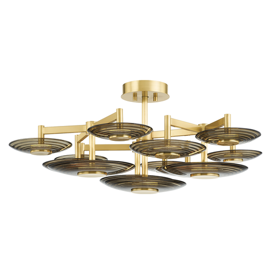 Griston Semi Flush - 9-Light - Aged Brass by Hudson Valley Lighting