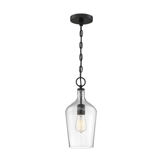 Hartley - 1 Light Pendant - with Clear Glass - Matte Black Finish - Satco 60-6749