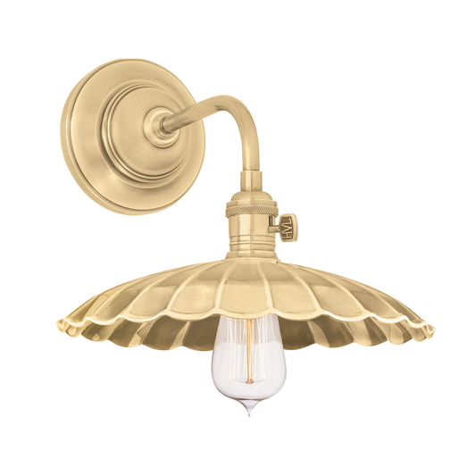 Heirloom Wall Sconce - Pleated Metal Shade - Aged Brass by Hudson Valley Lighting