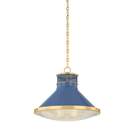 Highclere Large Pendant - Aged Brass/Soft French Blue by Hudson Valley Lighting
