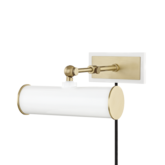 Holly Plug-In Picture Light - 1-Light - Aged Brass/Soft Off White - Mitzi HL263201-AGB/WH