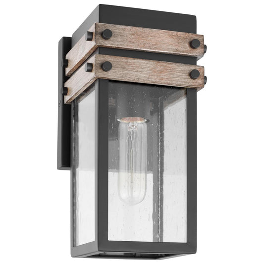Homestead - 1 Light - Small Wall Lantern - Matte Black & Wood Finish with Clear Seeded Glass - Satco 60-7540