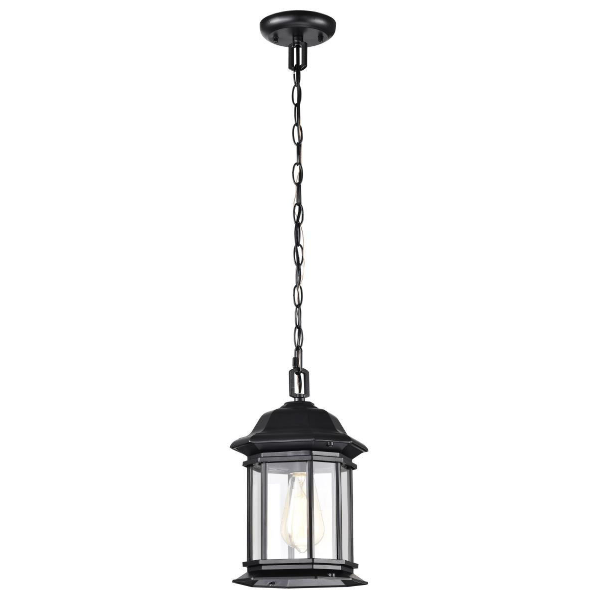 Hopkins Collection Outdoor 12 inch Hanging Lantern - Matte Black Finish with Clear Glass - Satco 60-6117