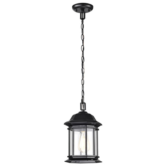 Hopkins Collection Outdoor 12 inch Hanging Lantern - Matte Black Finish with Clear Glass - Satco 60-6117