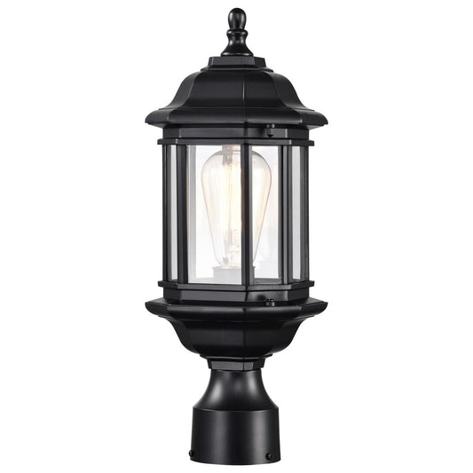 Hopkins Outdoor Collection 16 inch Small Post Light Pole Lantern - Matte Black Finish with Clear Glass - Satco 60-6116