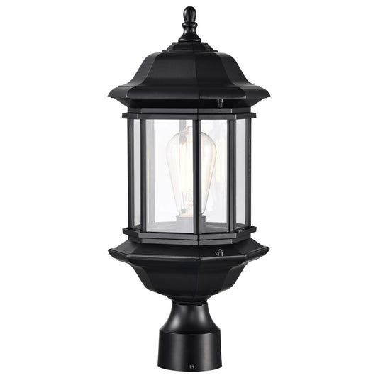 Hopkins Outdoor Collection 18.5 inch Large Post Light Pole Lantern - Matte Black Finish with Clear Glass - Satco 60-6115