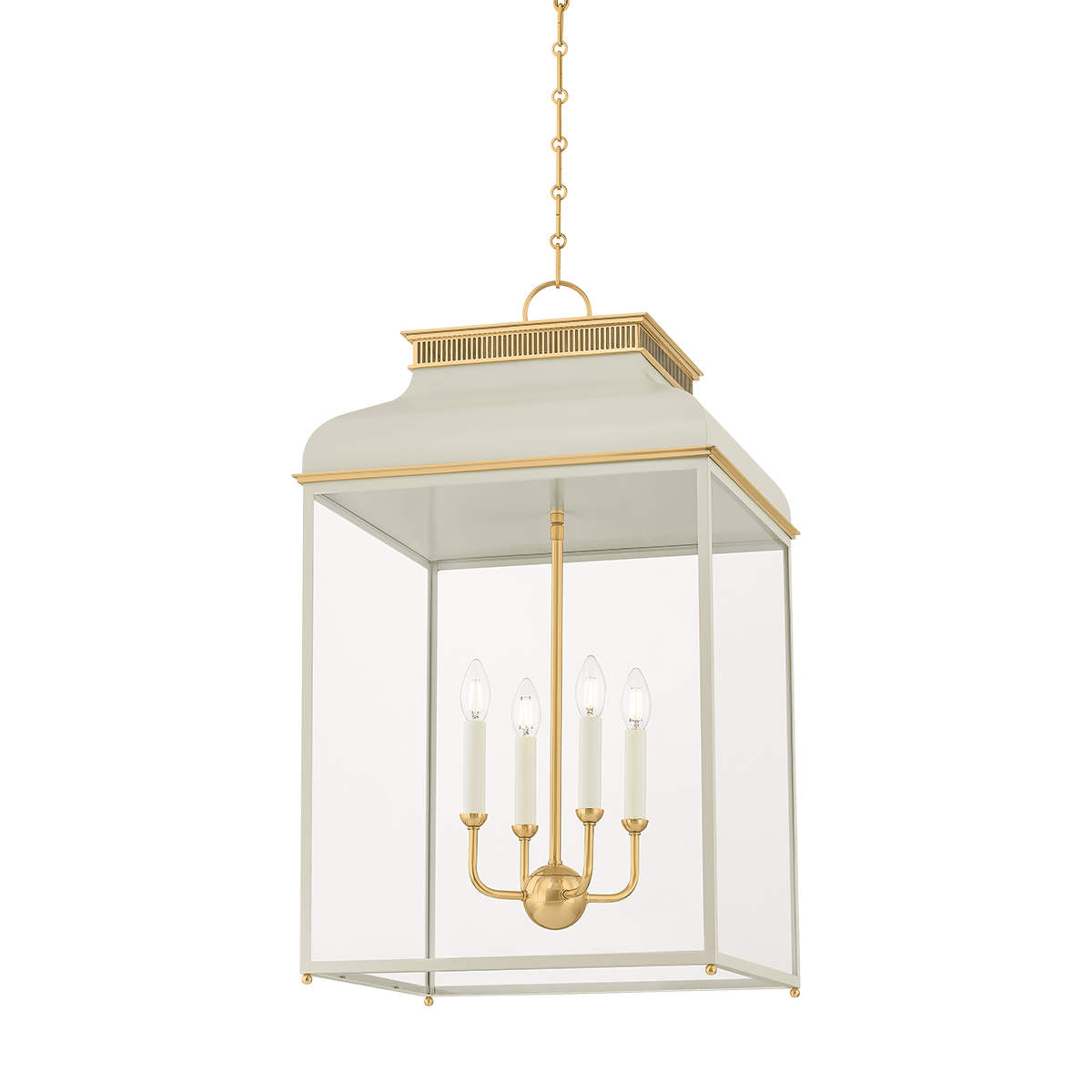 Houghton Large Lantern - Aged Brass/Off-White by Hudson Valley Lighting