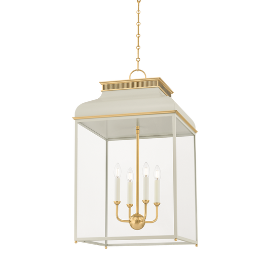 Houghton Large Lantern - Aged Brass/Off-White by Hudson Valley Lighting