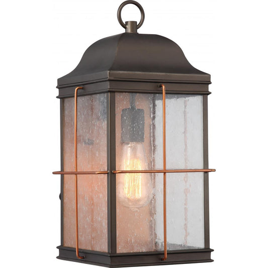 Howell - 1 Light Large Wall Lantern with Clear Seeded Glass - Bronze Finish Wall Lantern with Copper accents - Satco 60-5833