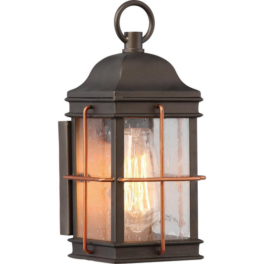 Howell - 1 Light Small Wall Lantern with Clear Seeded Glass - Bronze Finish Wall Lantern with Copper accents - Satco 60-5831